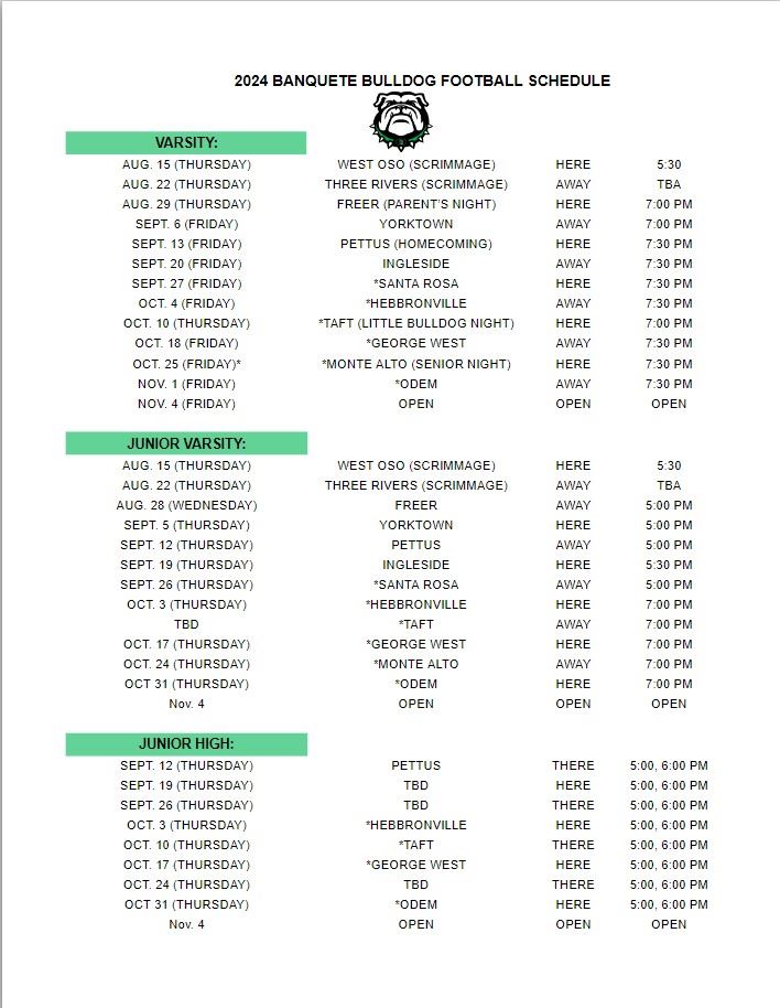 2024 varsity football schedule